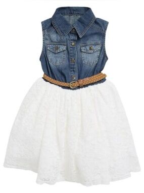 Silver Jeans Denim & Lace Western Belted girls Dress NWT